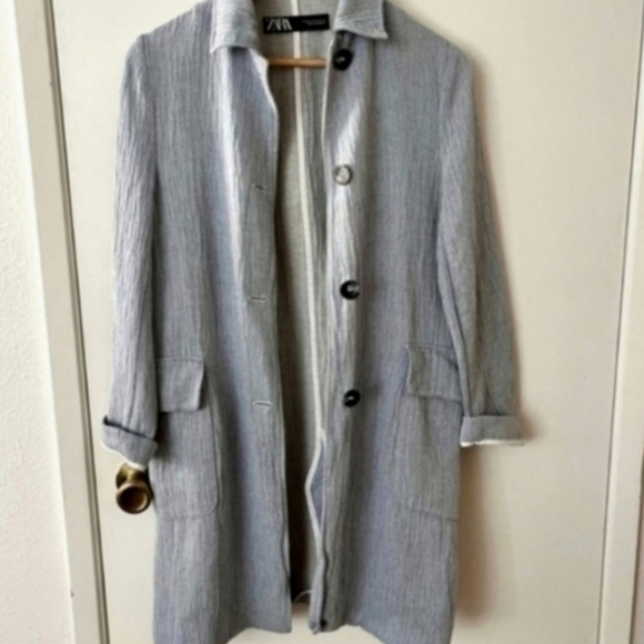 Zara Linen Blend Button Front Duster Jacket Coat Size XS - Picture 5 of 7
